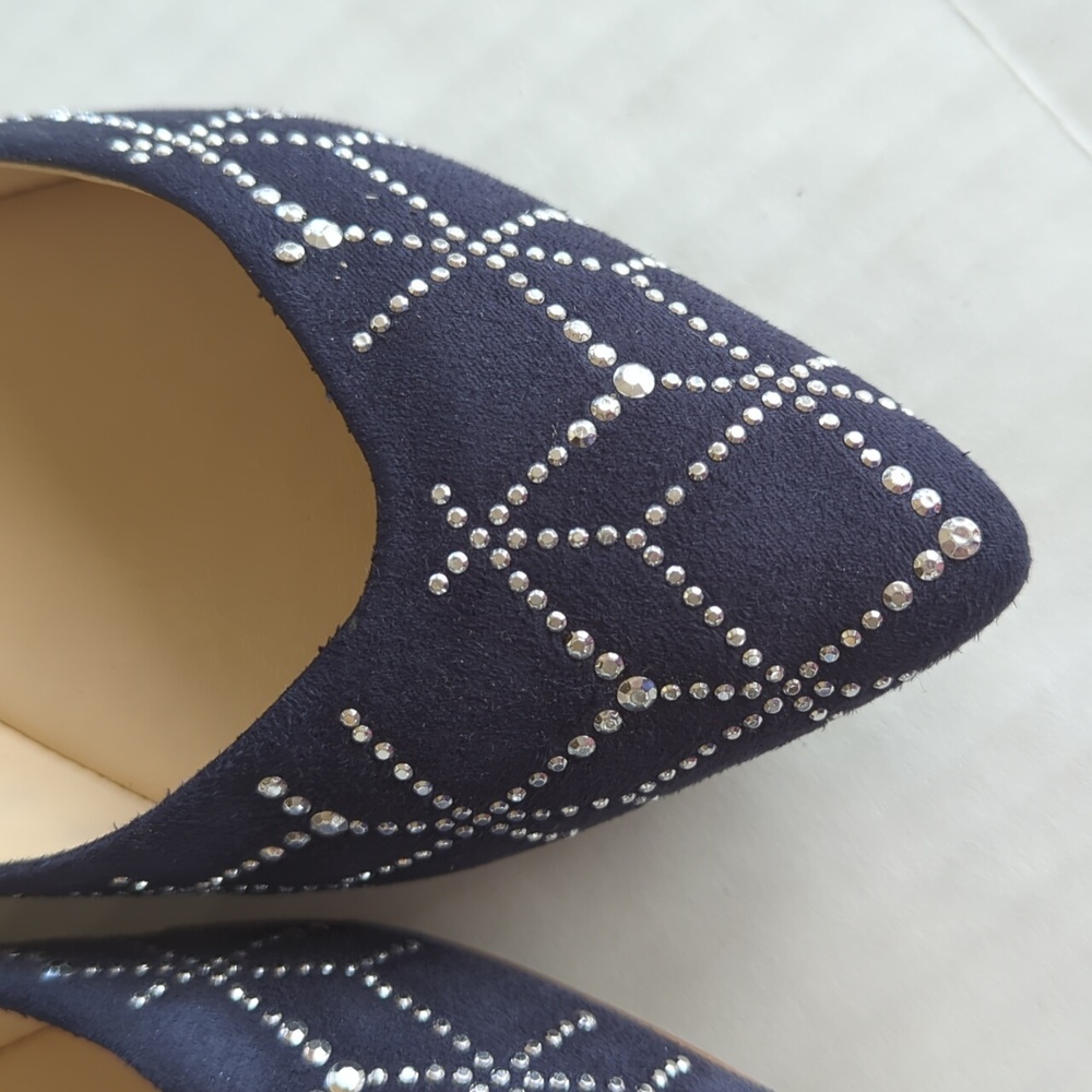 Ateliermix Studded Sequin Pointed Toe Flats 8 Blue Silver Tone Accent - Picture 8 of 16